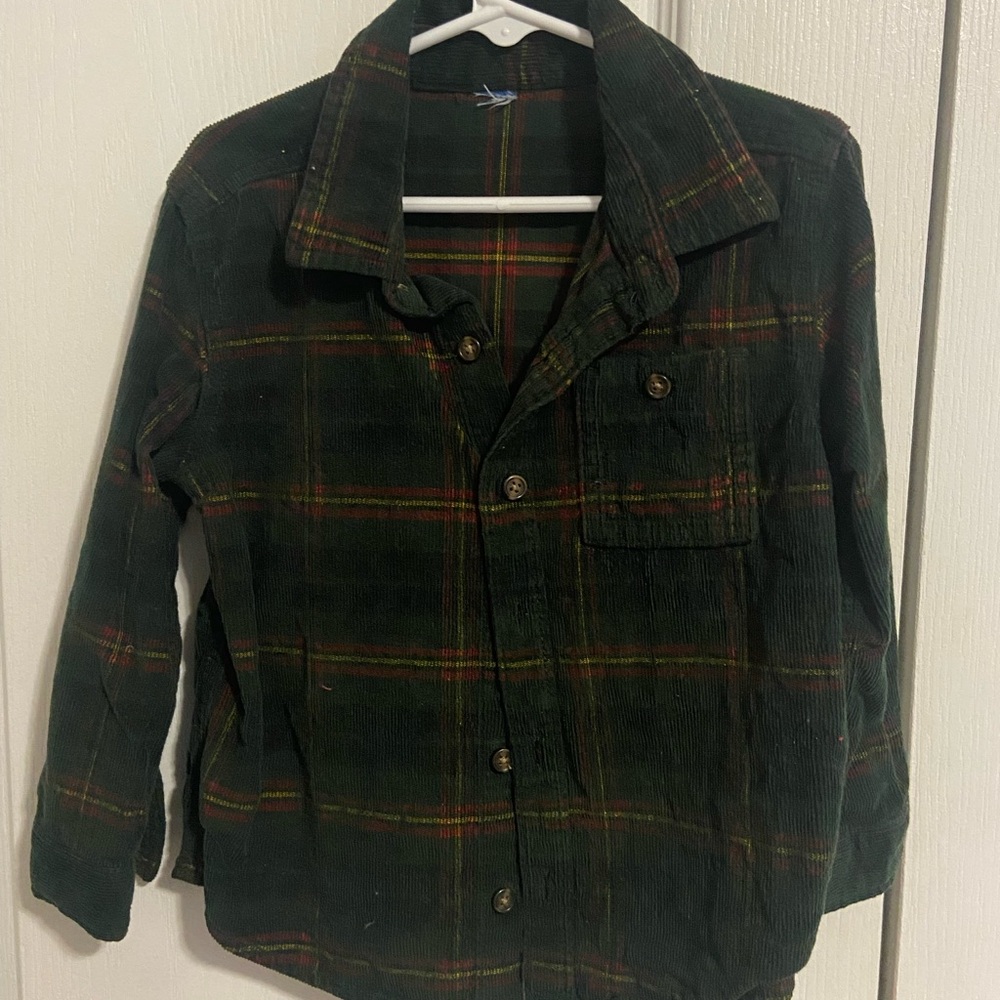 Old Navy Kids Green Plaid Corduroy Button Down Shirt